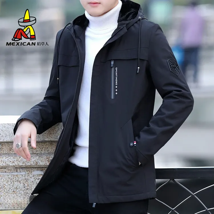 Mexican/稻草人夹克外套秋冬季加绒宽松百搭连帽风衣男休闲冲锋衣