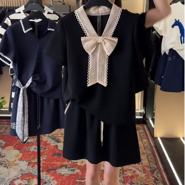 <减龄系列>宽松夏季T恤短裙翻领套装C5422