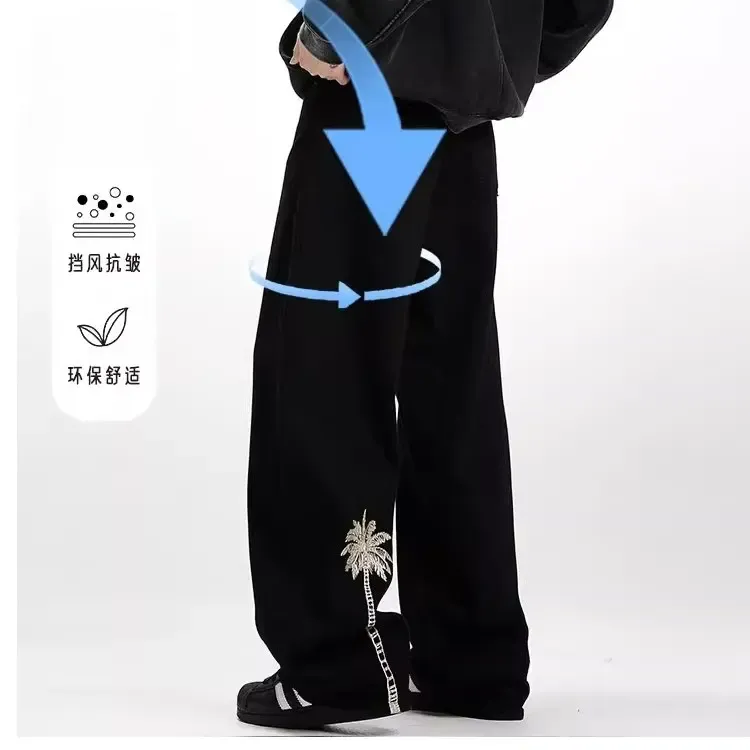 仓石一树黑色直筒牛仔裤男春夏季新款美式修身裤子休闲宽松阔腿裤