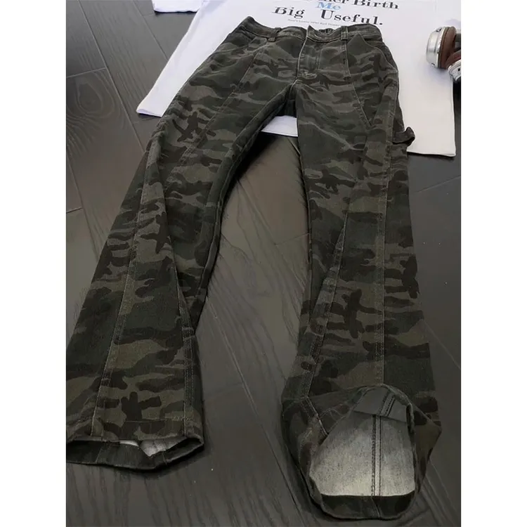 军绿色工装迷彩裤子男女款夏季直筒牛仔裤美式高街cleanfit伐木裤