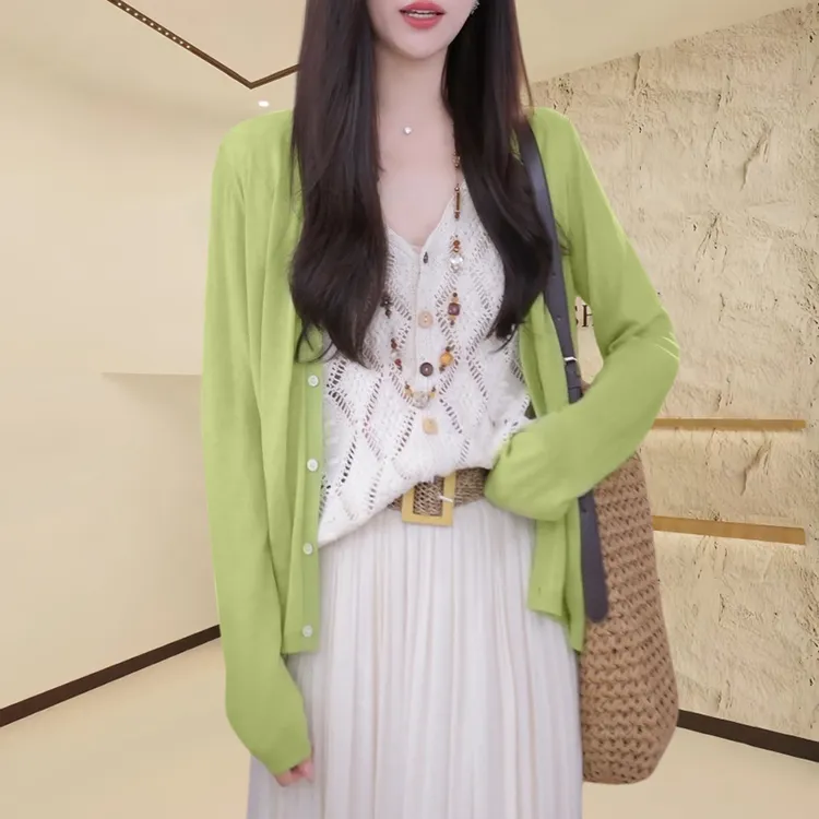 欧若风小清新针织开衫薄款防晒气质长袖2025夏季新款休闲百搭上衣