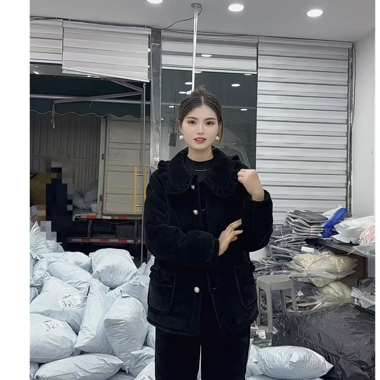 加绒加厚娃娃领家居服可外穿套装