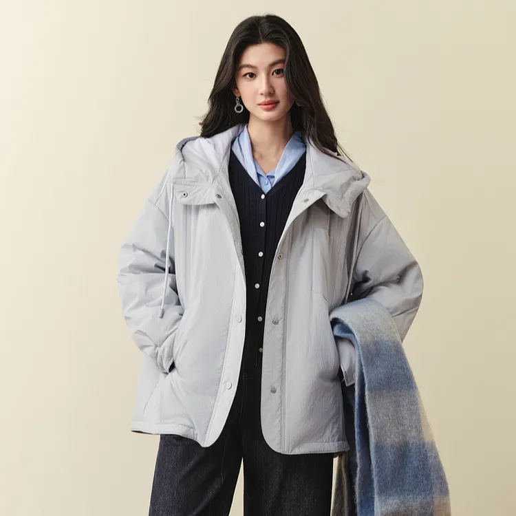 诗凡黎韩版连帽外套2025秋冬绵羊毛内胆保暖派克服7G9180121