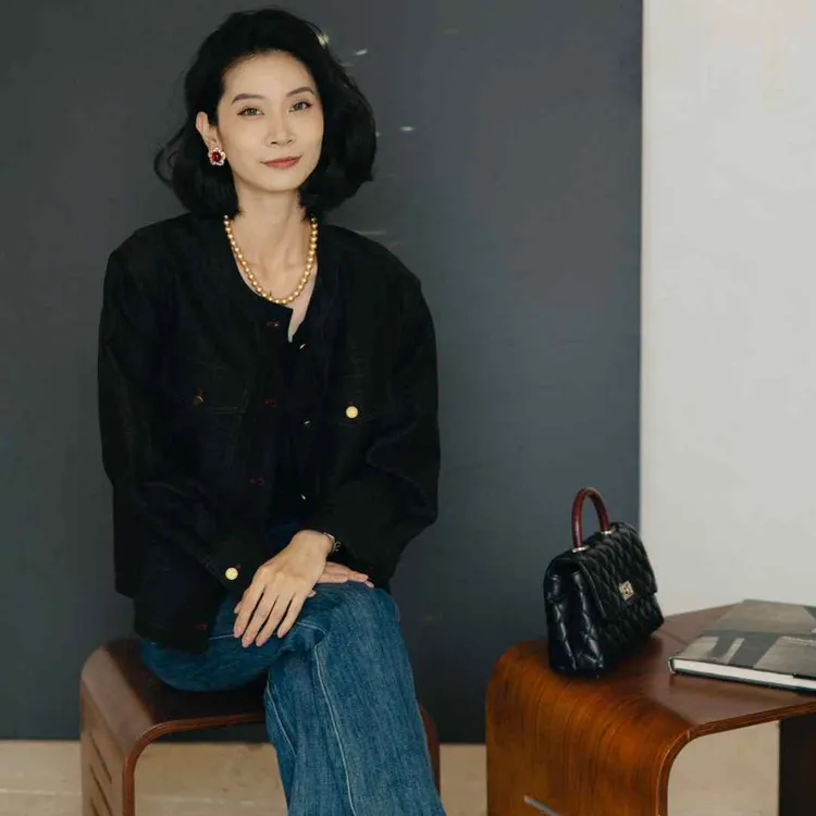 CHENSMCHEN香云纱小香风龟裂纹圆领外套女复古经典上衣CSHW6093MX