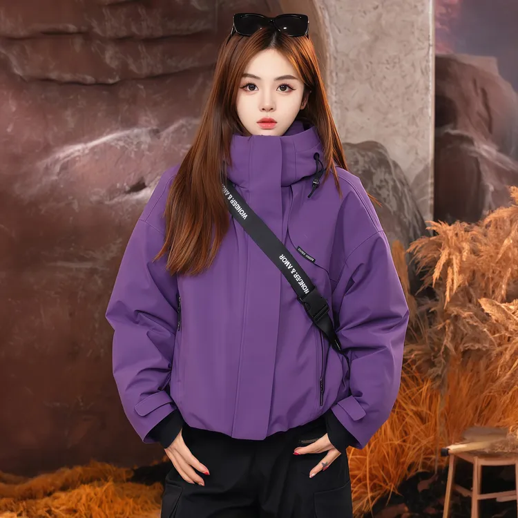 拉夏贝尔休闲时尚外套秋冬新款连帽韩版宽松显瘦加厚夹克上衣