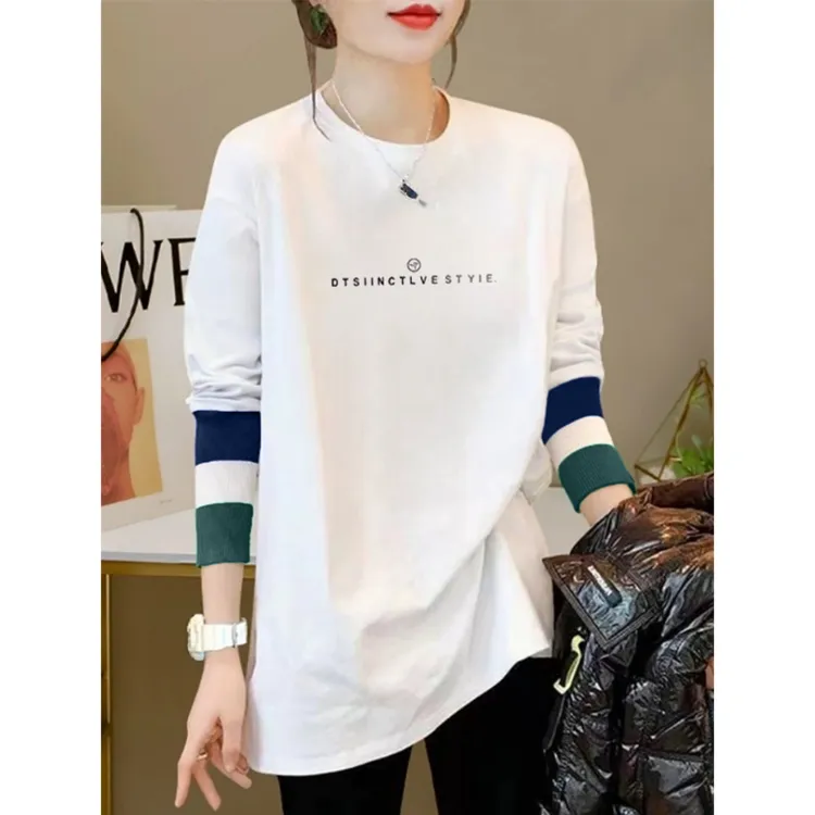 鲨鱼裤专用白t加绒内搭打底衫女爆款秋冬遮屁股长袖t恤上衣中长