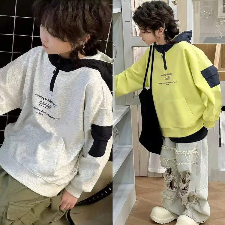 儿童卫衣春秋装2025新款男童帅气连帽卫衣小中大童外套韩版上衣酷