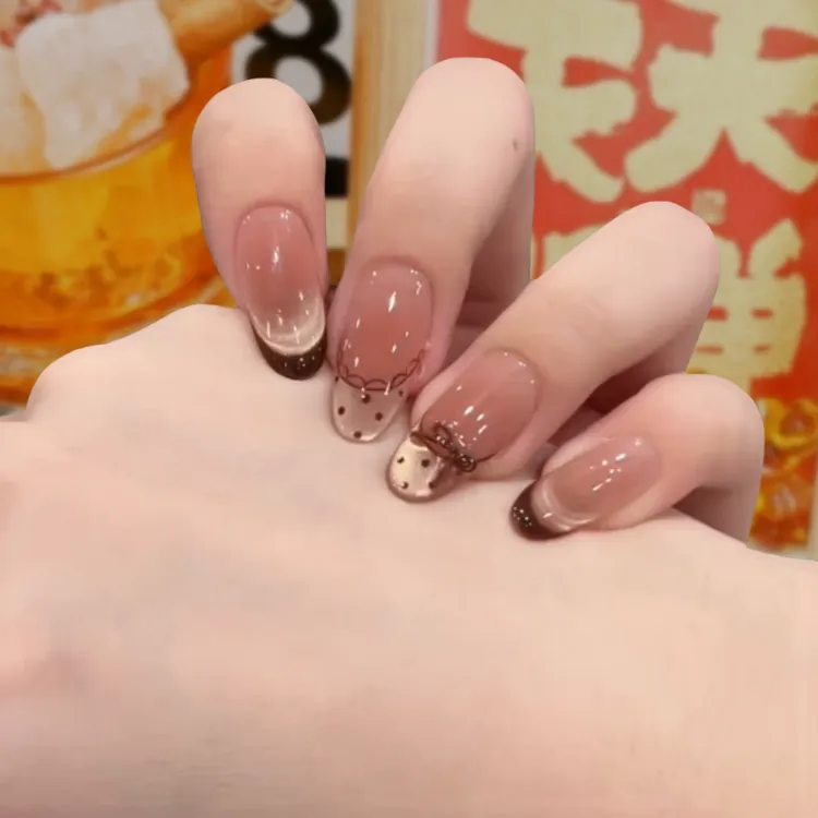 【秋日芭蕾】纯手工穿戴甲显白蝴蝶结爱心法式猫眼穿戴美甲甲片短款
