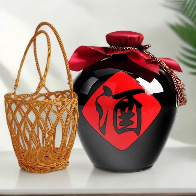 景德镇陶瓷黑色酒瓶1斤2斤3斤5斤10斤空酒瓶长期存酒专用酒坛子