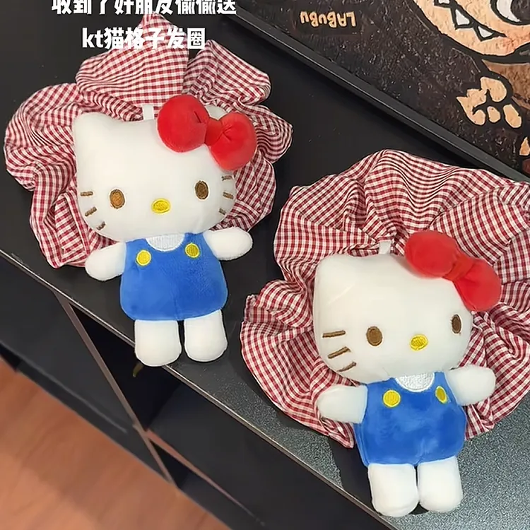 原创新款kt玩偶发圈格纹布艺大肠圈头绳2025新款个性韩系发绳头饰