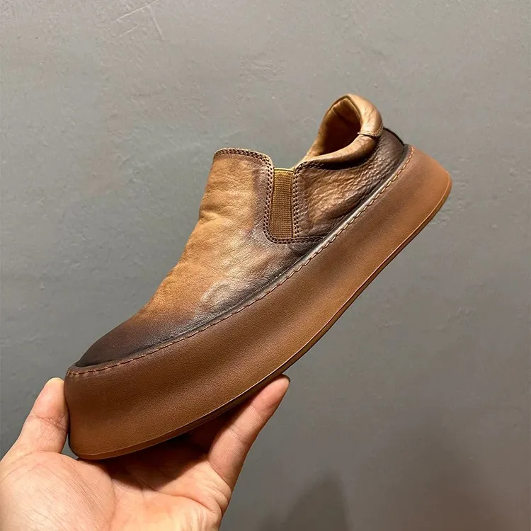 春季复古休闲皮鞋男头层牛皮一脚蹬懒人鞋软皮软底透气男士豆豆鞋