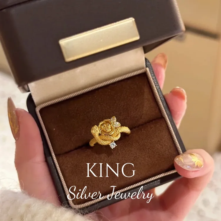 925银合成锆石戒指 king银饰珠宝蛇与玫瑰戒指蛇年送女友送老婆