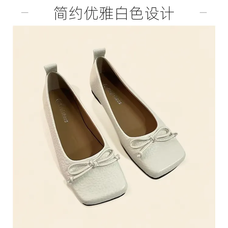 2025早春新款幕一女鞋羊皮泡皮平跟轻奢舒适方头蝴蝶结设计女瓢鞋