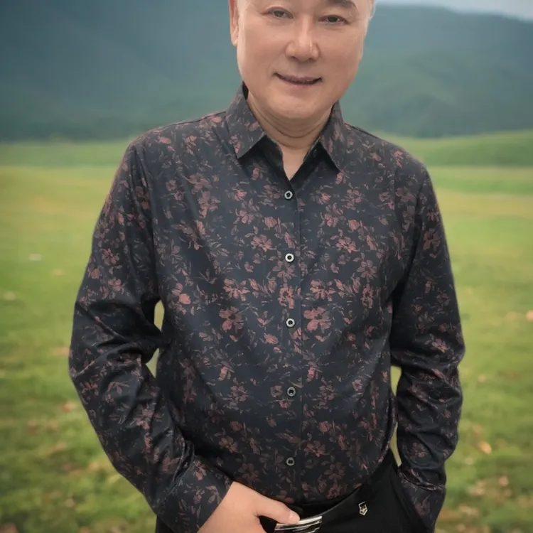 男士长袖小花衬衫秋季个性潮流免烫抗皱商务休闲上衣803花）