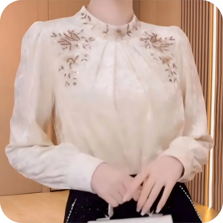 【365】法式高端丝绒刺绣上衣打底衬衫秋冬新款时尚别致漂亮上衣