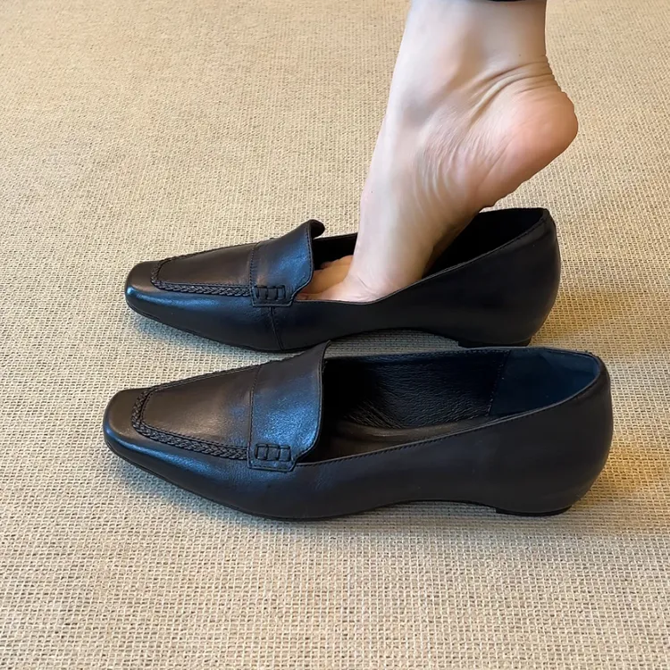 RubyL/3.5cm复古通勤拼接编织百搭一脚蹬方头中口内增高单鞋女款