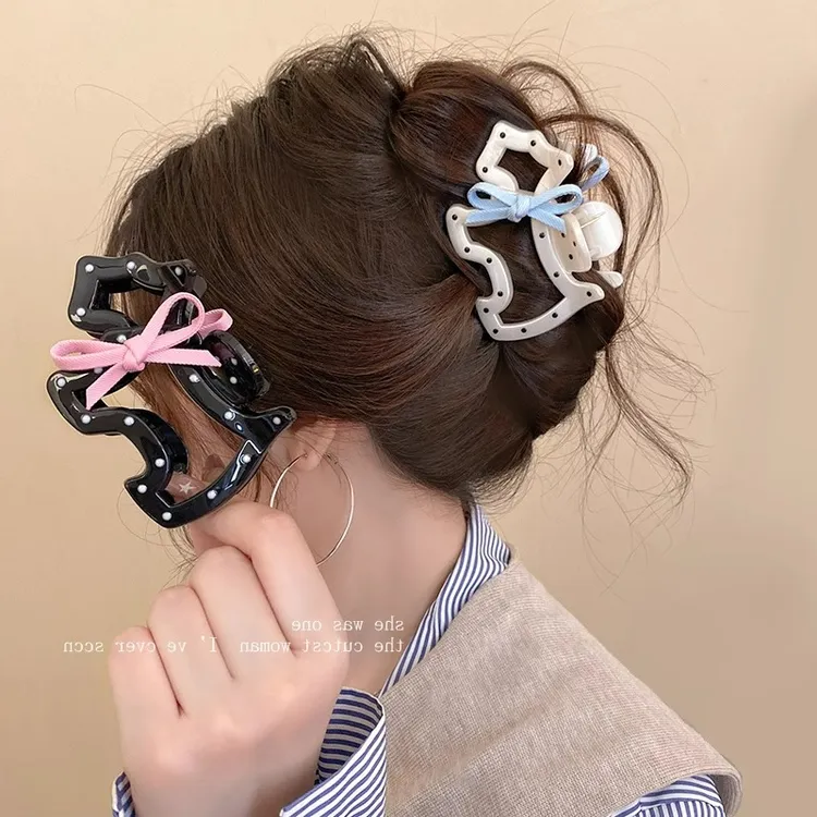 蝴蝶结波点小狗抓夹可爱少女发抓半扎盘发鲨鱼夹高级感发饰头饰品