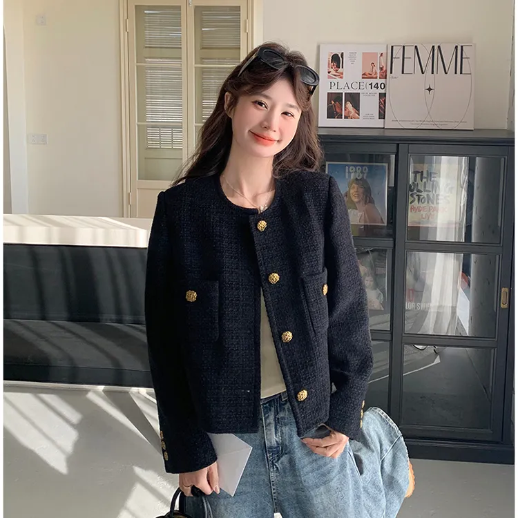 黑色法式小香风外套女2025春秋新款高级感超好看名媛气质短款上衣