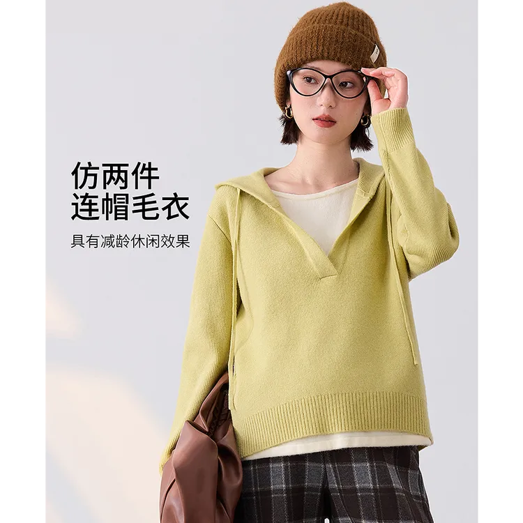 2025年秋新款孕妇装仿两件休闲连帽毛衣HH65017