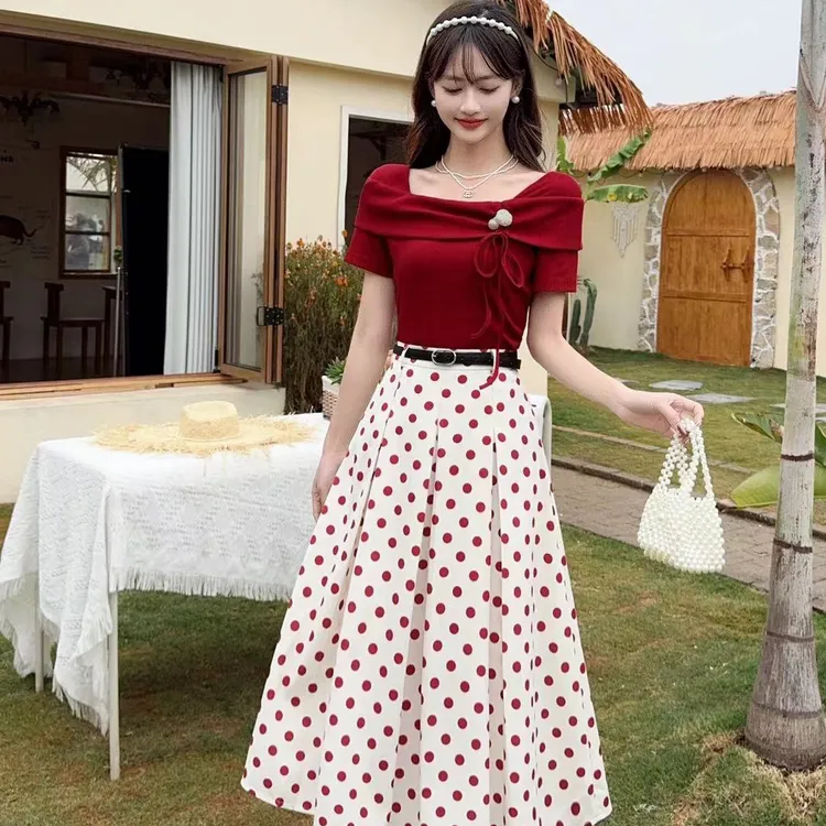 Opeodly泡泡袖长裙INS风套装轻熟风上衣法式2025收腰小个子裙子