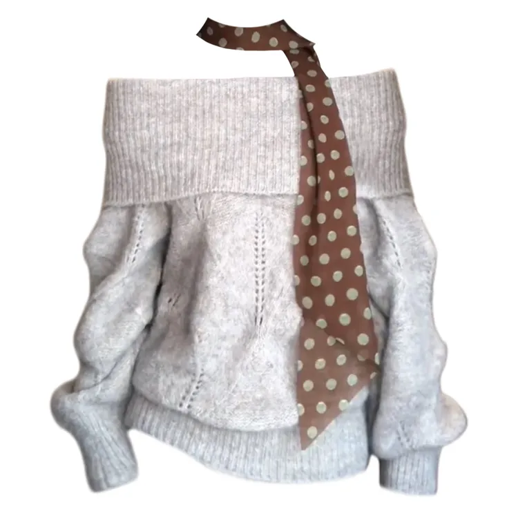 大码胖妹妹法式纯欲风一字肩软糯毛衣女秋冬慵懒感宽松针织衫上衣