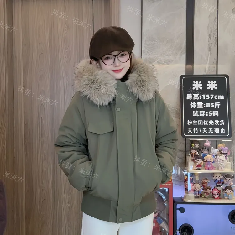 2025冬季新款最新美式大毛领连帽休闲加厚加绒百搭派克服25115