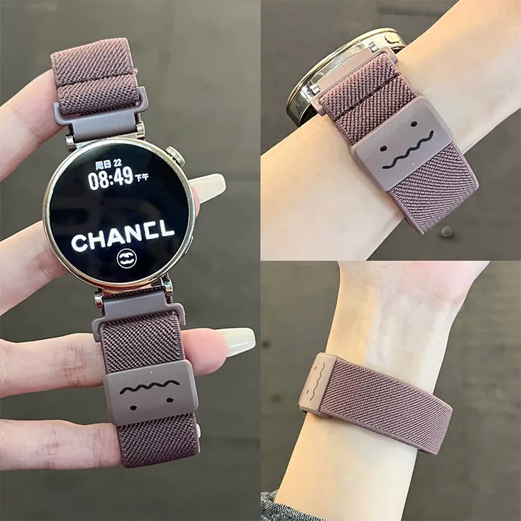 适用华为手表GT5表带GT4新款fit4烟紫色涂鸦编织磁吸扣watch4男女