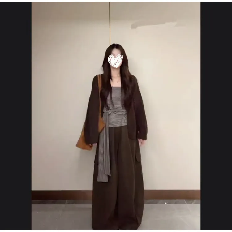 时尚套装阔腿宽松套装网红通勤风吊带百搭显瘦绑带上衣