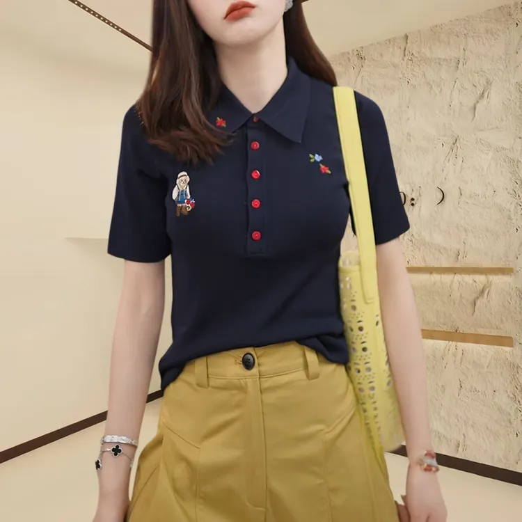 【俏皮减龄】定制刺绣休闲新款百搭T恤女款夏季薄款翻领POLO衫短袖