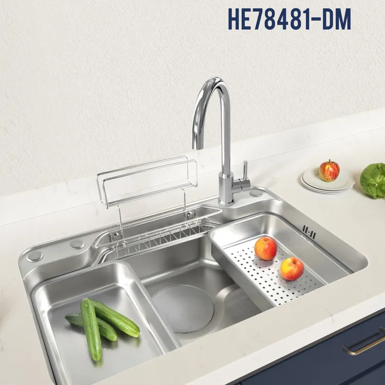 加厚不锈钢大单槽厨房多功能洗菜盆有集渣多宝盆设计