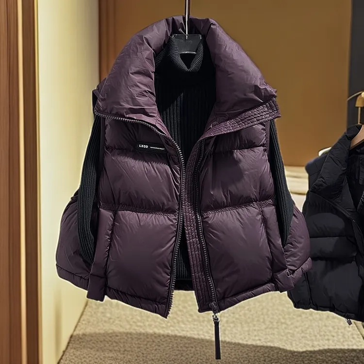  国标马甲白鸭绒立领坎肩女2025秋冬新加厚小短款宽松马甲