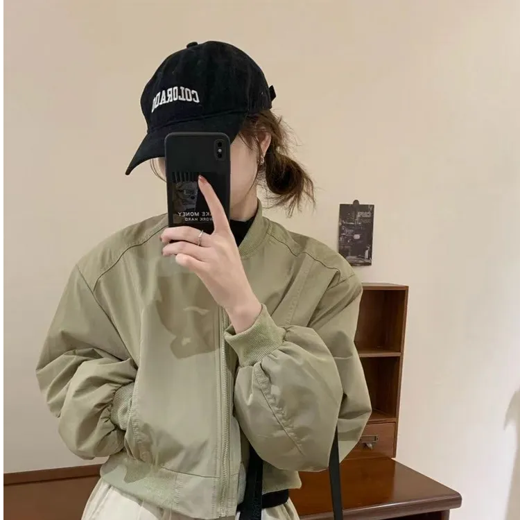 美式复古棒球服外套女2025春秋新款高级感小个子圆领短款夹克上衣