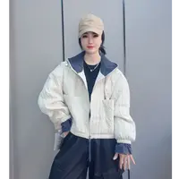 6210欧货连帽拼接格子短款二棉外套