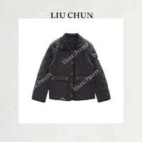 【翻领格纹金扣】CHUN家秋季百搭宽松排扣棉服外套