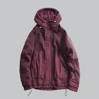HJ2688#加厚连帽拼接工装外套男款秋冬季颗粒绒宽松潮牌美式棉衣