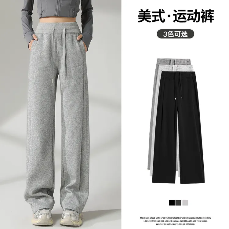 【老杨女裤】秋季爆款休闲裤女秋冬款加绒加厚宽松美式休闲裤2405