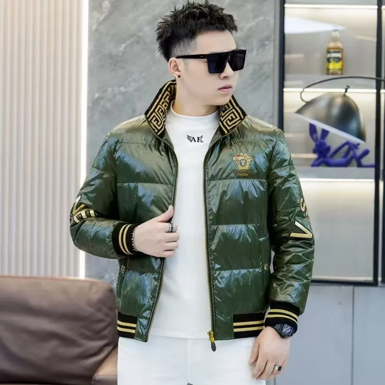 2025新款潮牌男士羽绒服冬季时尚重工刺绣亮面免洗立领外套潮8083
