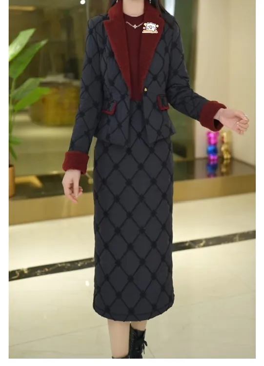 秋冬高贵气质裙子时尚优雅棉服保暖加厚两件套套裙长裙秋冬款3305