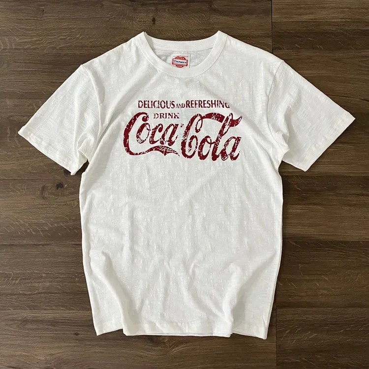 日系复古水洗竹节纱棉短袖T恤 涂鸦印花潮牌圆领男女情侣款薄半袖