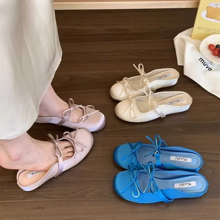 内增高蝴蝶结包头半拖凉鞋女外穿2025新款春夏气质晚风玛丽珍单鞋