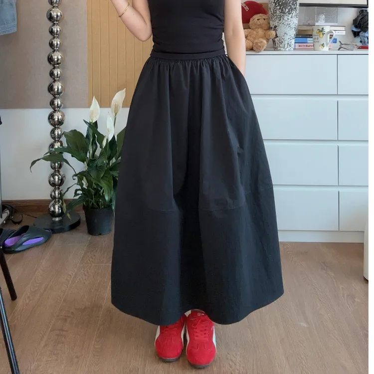 设计师款花苞裙女2025早秋新款松紧腰A字显瘦遮肉洋气流行半身裙