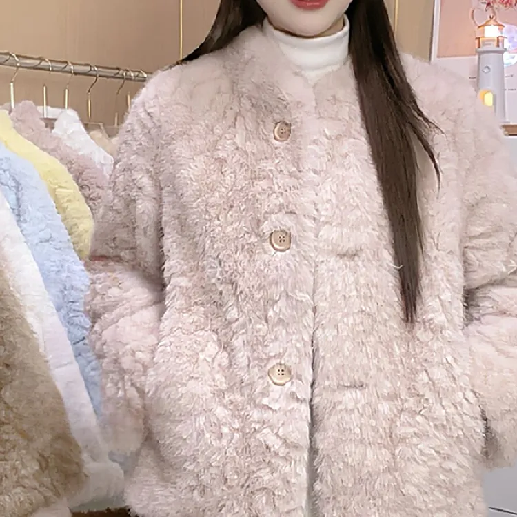 超好看冬季新款女外套韩系环保毛毛一体外套时尚百搭韩系短外套