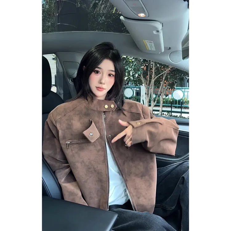 美式短款垫肩哈灵顿夹克男秋季美拉德痞帅外套立领pu皮飞行棒球服