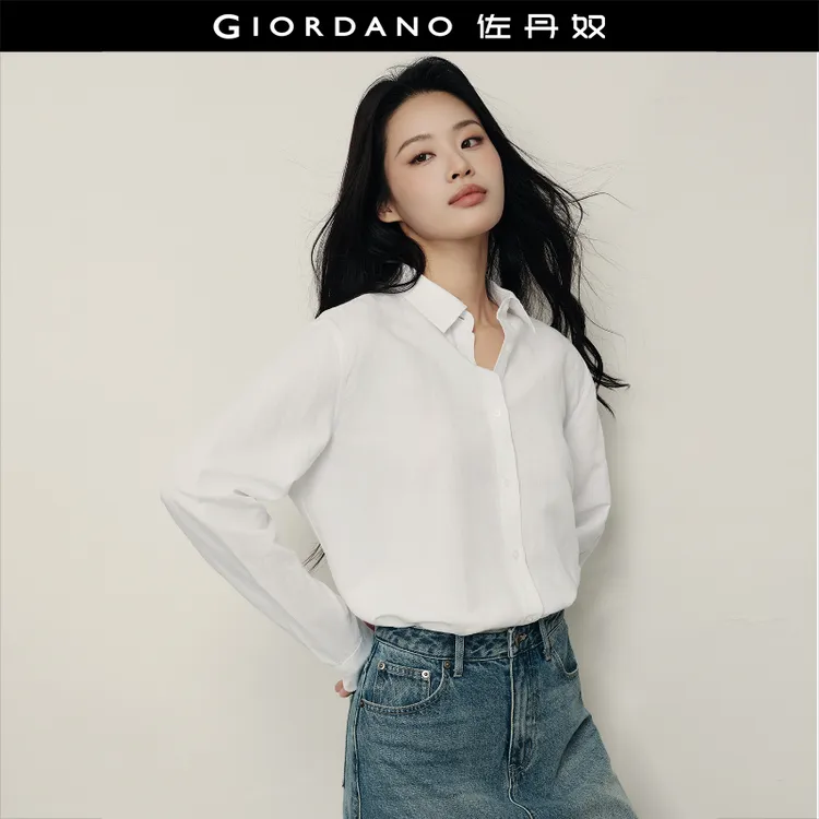 【韩国明星同款】佐丹奴女款松弛感知性文艺长袖宽松衬衫 05345498