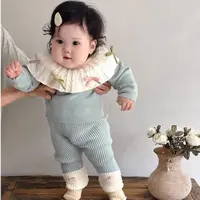 2025秋冬新款婴幼儿针织套装女宝宝娃娃领蝴蝶结上衣打底裤两件套