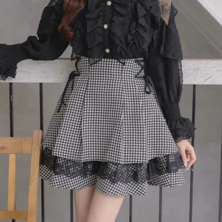 ROJITA · couture 腰部绑带蕾丝夹层叠层裙(C514158现货)