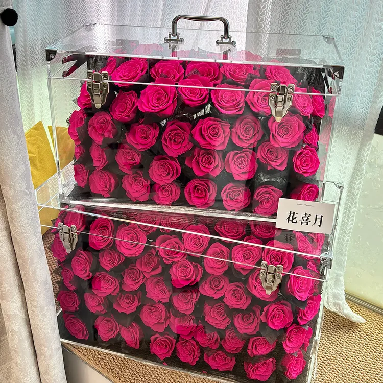 佛洛依德永生花手提箱生日礼物纪念日婚礼真鲜花玫瑰礼盒茶几摆件