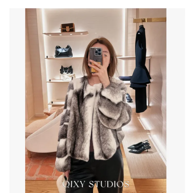 Qixiaoyao 设计师款短款十字貂水貂外套#YTGFY25116