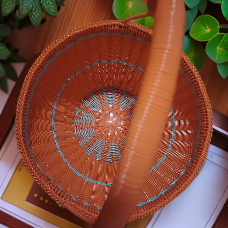 菜篮储物篮子圆形野餐篮藤编橘黄色高48cm/圆34cm