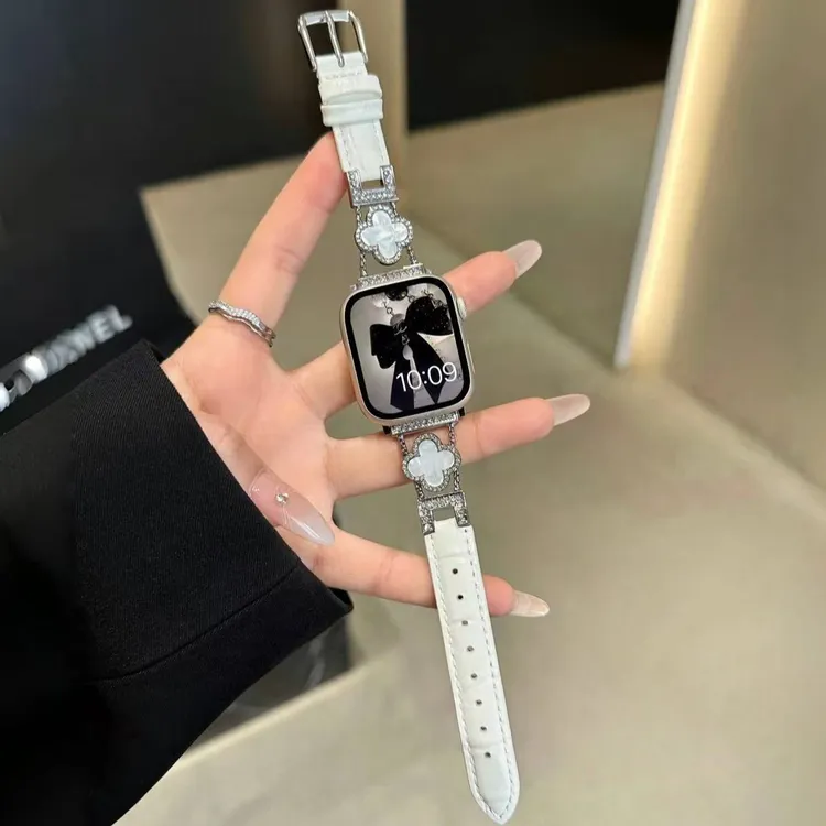 四叶草贝母拼接真皮表带适用iwatch10苹果手表AppleWatch98se精致